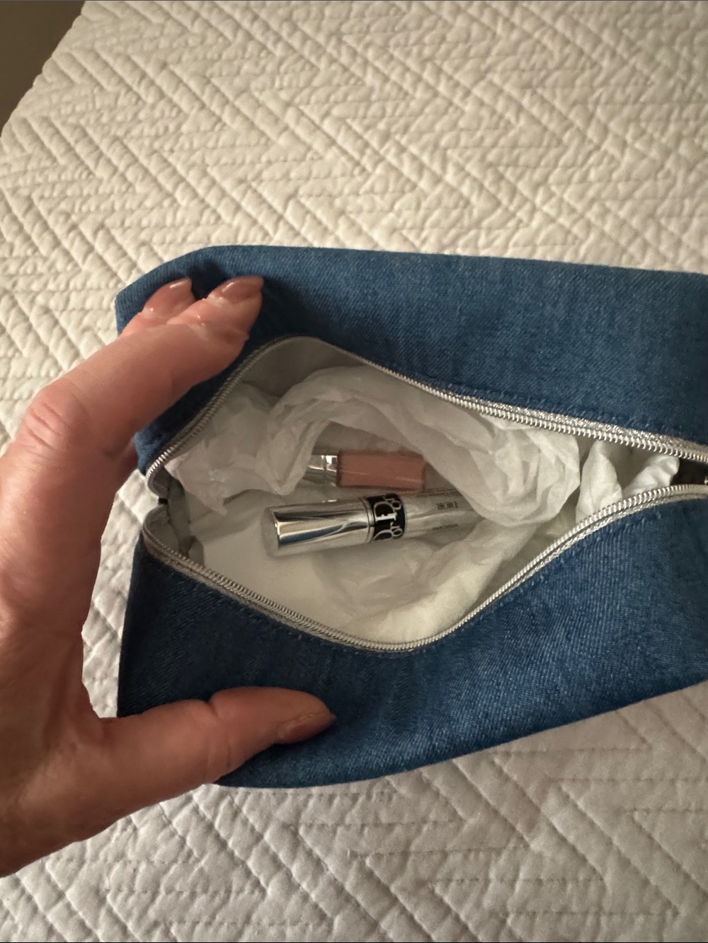 Dior Blue Embroidered Logo Denim Pouch - Picture 4 of 9